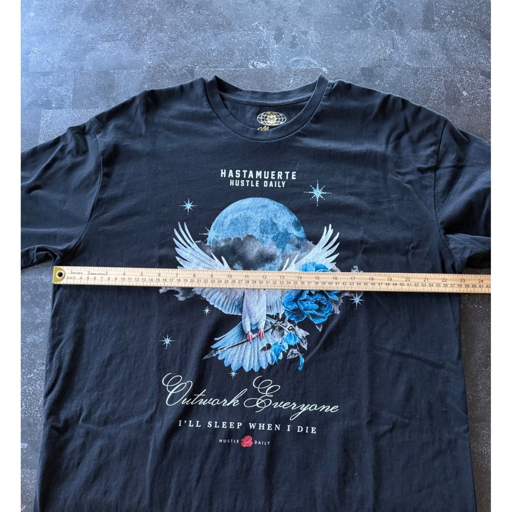 Hasta Muerte Hustle Daily Outwork Everyone Graphic Tee Black XL Dove Rose Moon - Picture 8 of 9